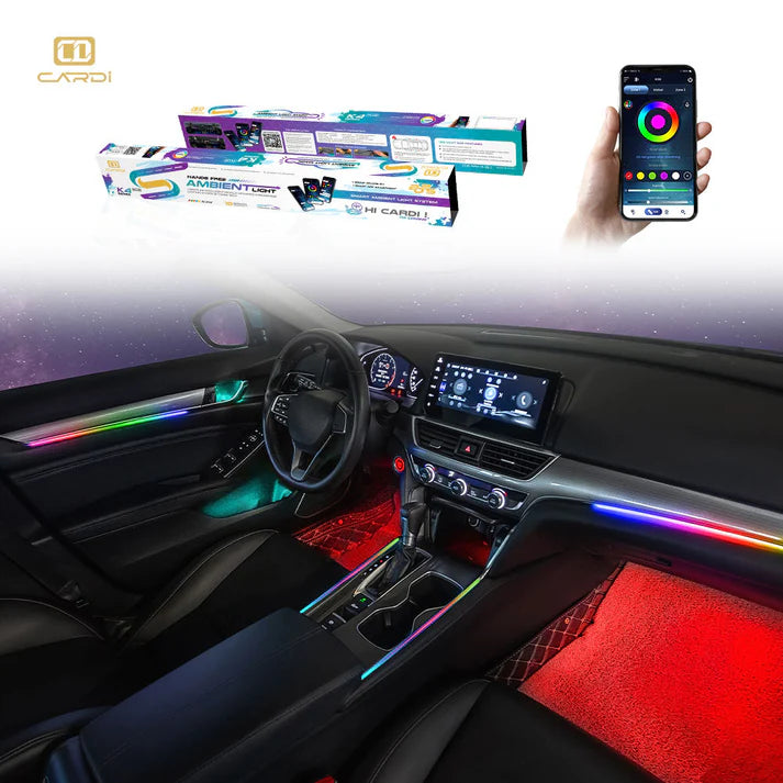CARDI K4 Interior Ambient Lighting Kit | 6-in-1 System | App & Remote Control | Universal Fit | Premium Cabin Upgrade